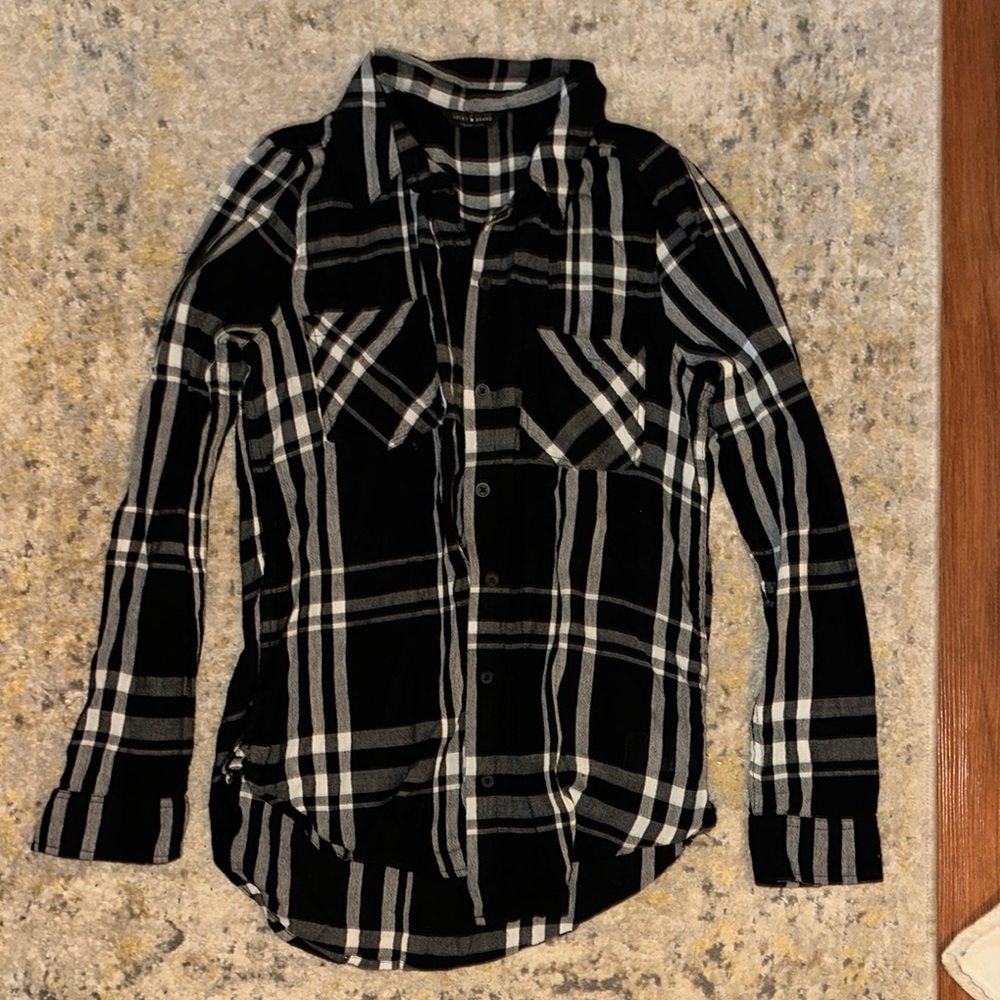Lucky Brand Black and White Plaid Button-Up Shirt